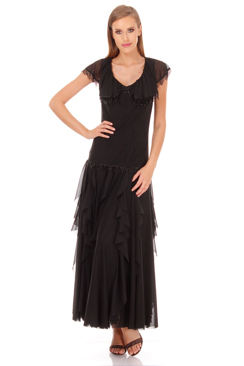 Rochie tul negru cu franjuri I-110