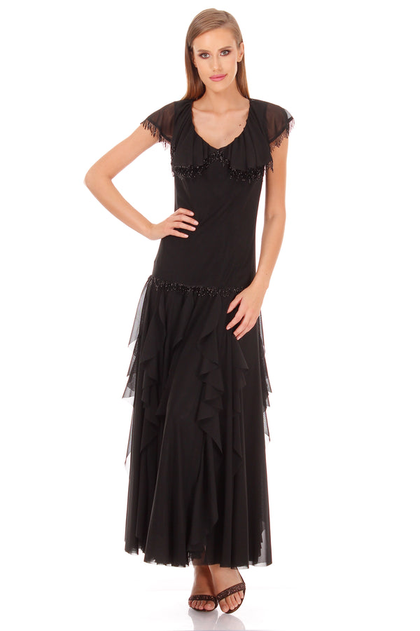 Rochie tul negru cu franjuri I-110