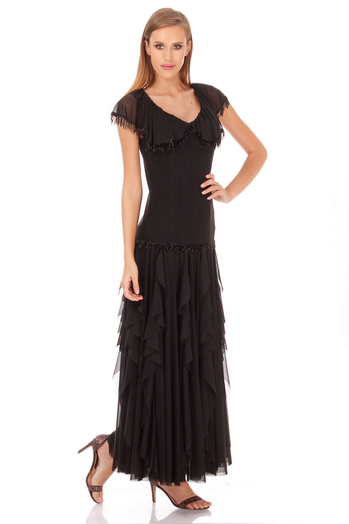 Rochie tul negru cu franjuri I-110