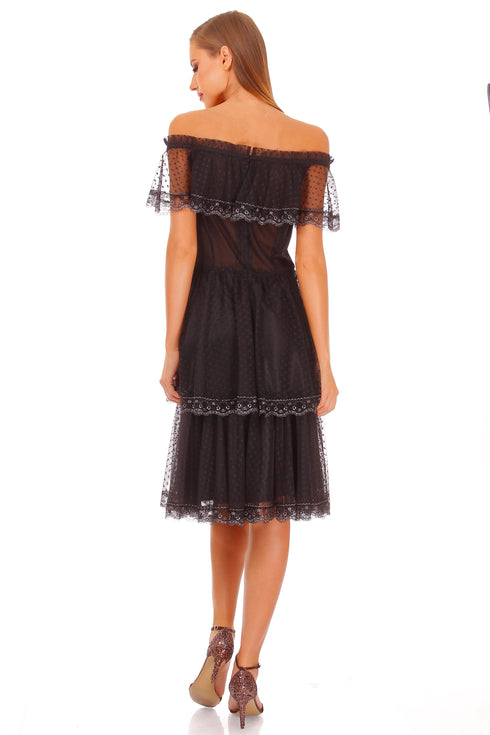 Rochie tul negru cu buline I-112