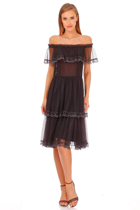 Rochie tul negru cu buline I-112