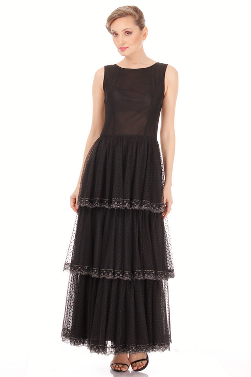 Rochie tul cu volane si dantela I-113