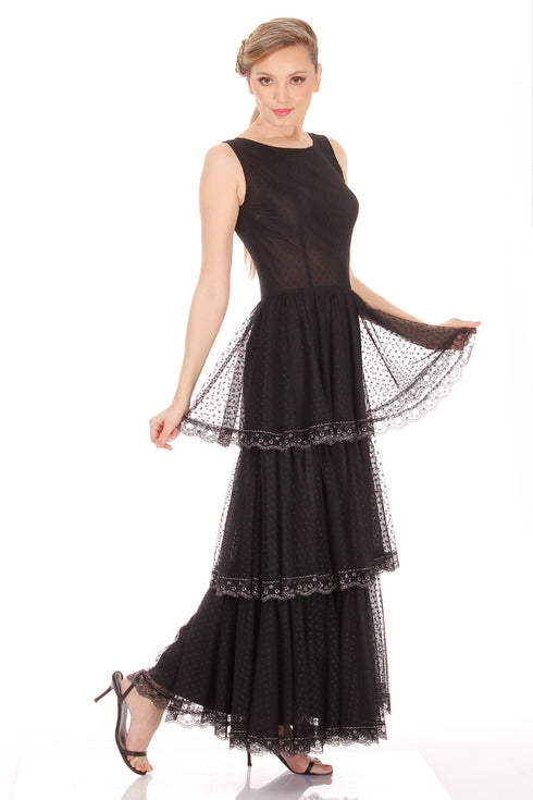 Rochie tul cu volane si dantela I-113