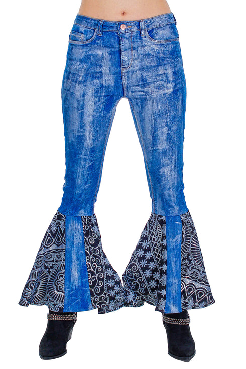 Pantaloni denim cu dantela