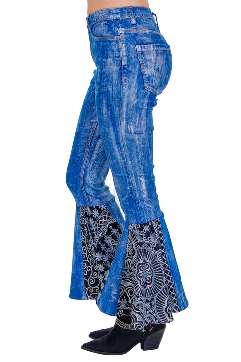 Pantaloni denim cu dantela