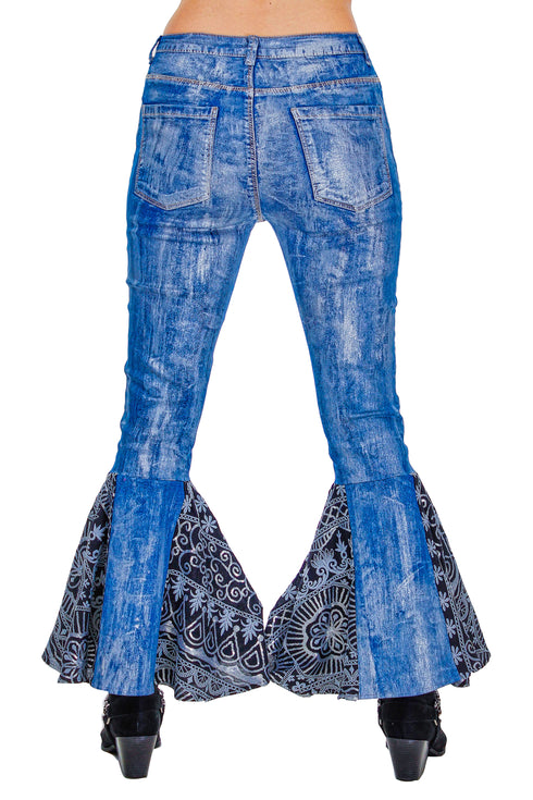 Pantaloni denim cu dantela