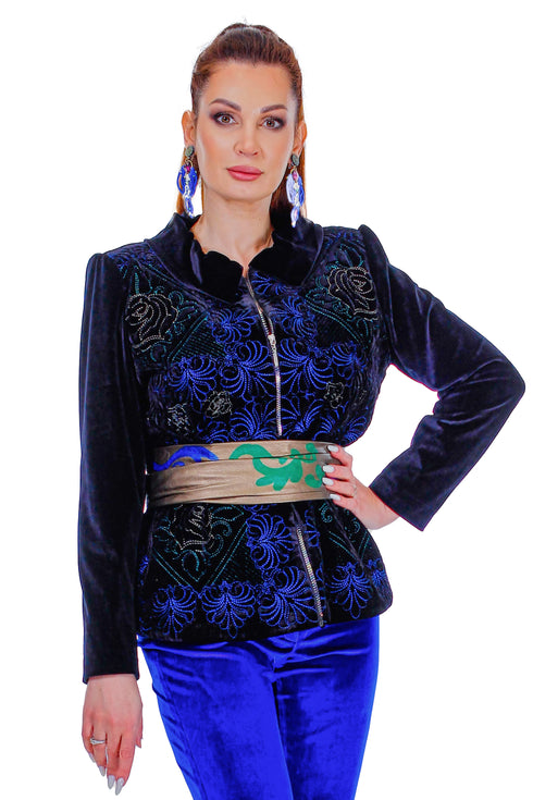 Jacheta catifea cu broderie
