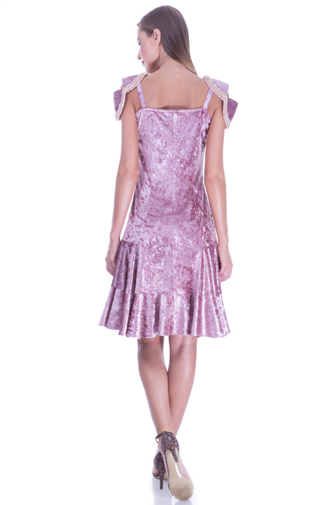Rochie catifea roz prafuit I-152