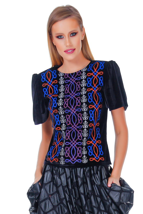 Bluza catifea cu broderie RM-79