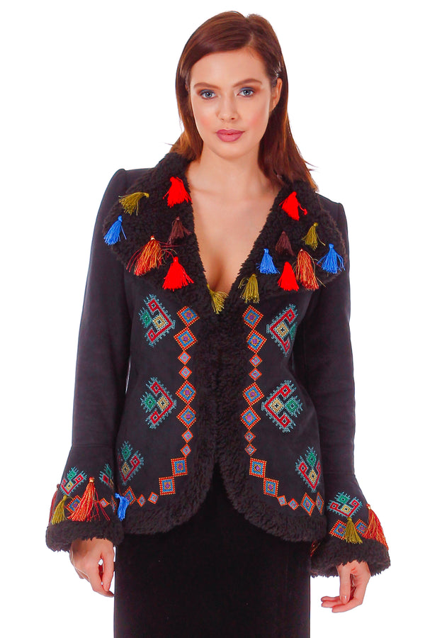 Jacheta piele ecologica cu broderie P-42