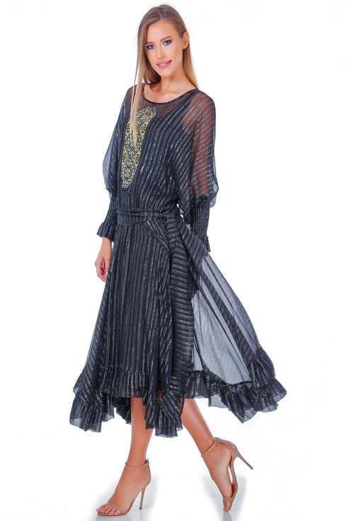 Rochie matase neagra cu broderie ID-7