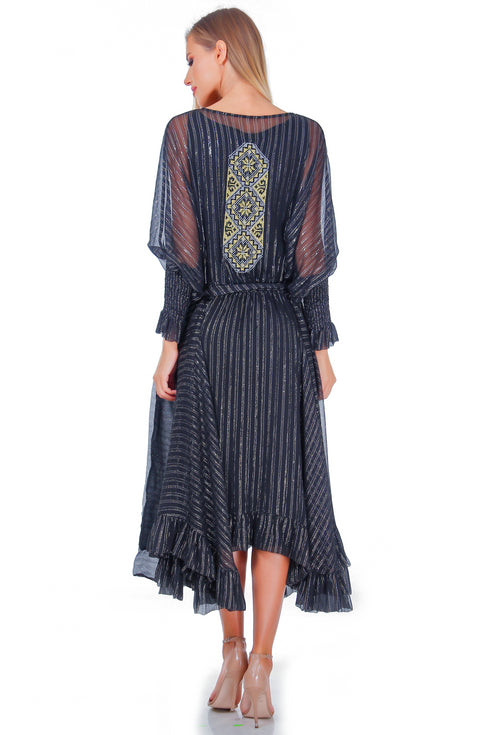 Rochie matase neagra cu broderie ID-7