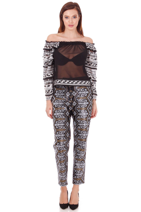 Bluza tul negru cu broderie P-56