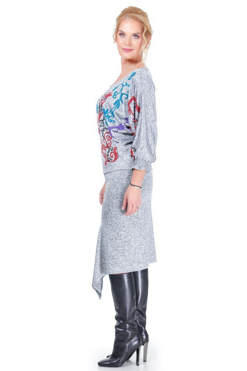 Bluza jerse gri pictata Liza Panait Liza Panait Online Boutique