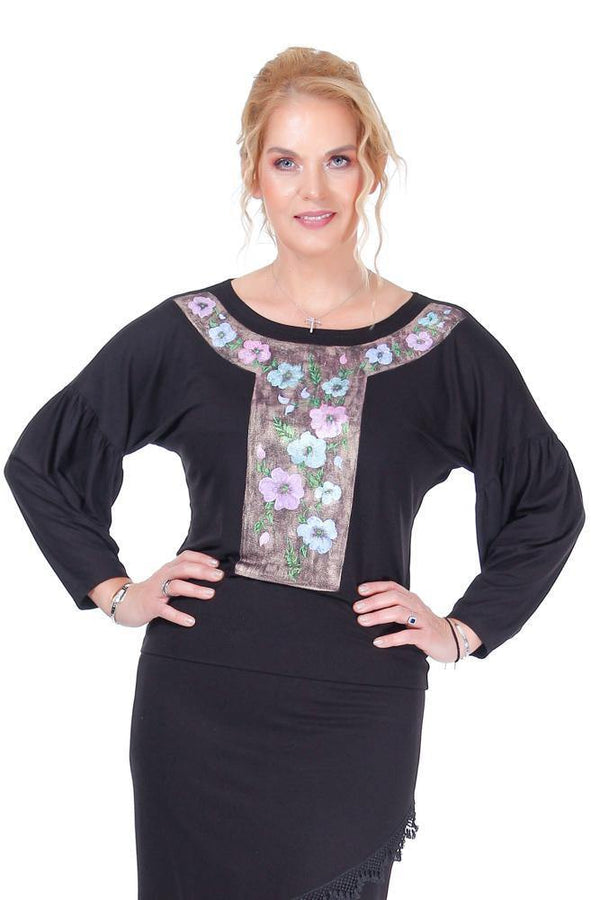 Bluza jerse negru pictata Liza Panait Liza Panait Online Boutique