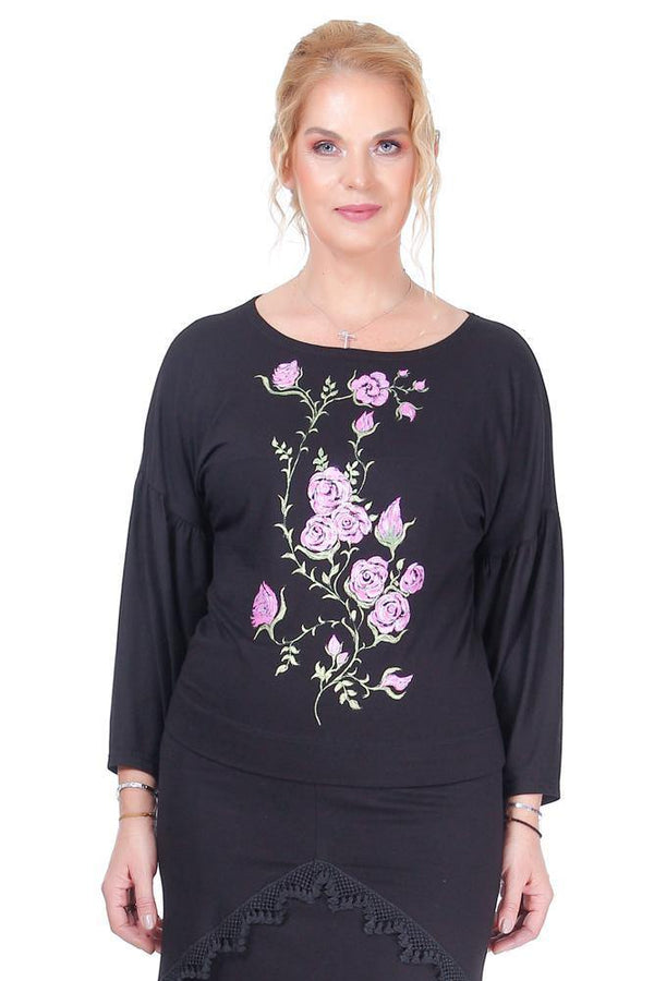 Bluza jerse negru pictat Liza Panait Liza Panait Online Boutique