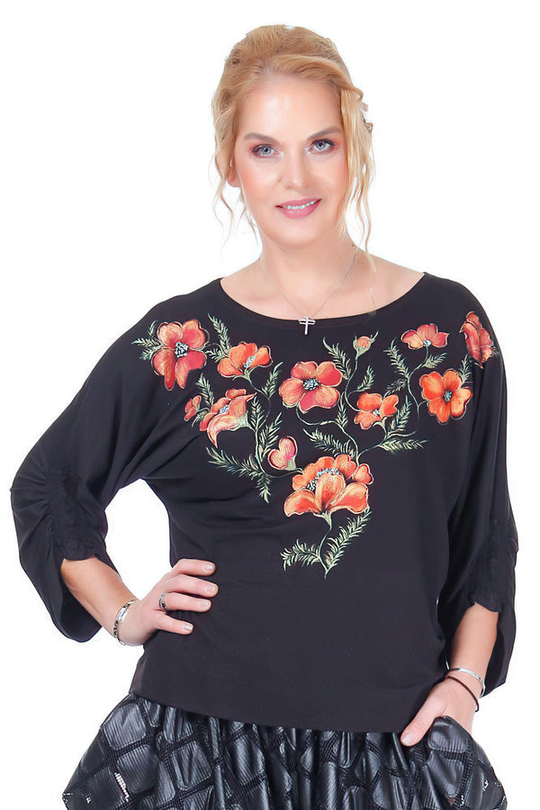 Bluza jerse negru pictat freeshipping - Liza Panait Online Boutique
