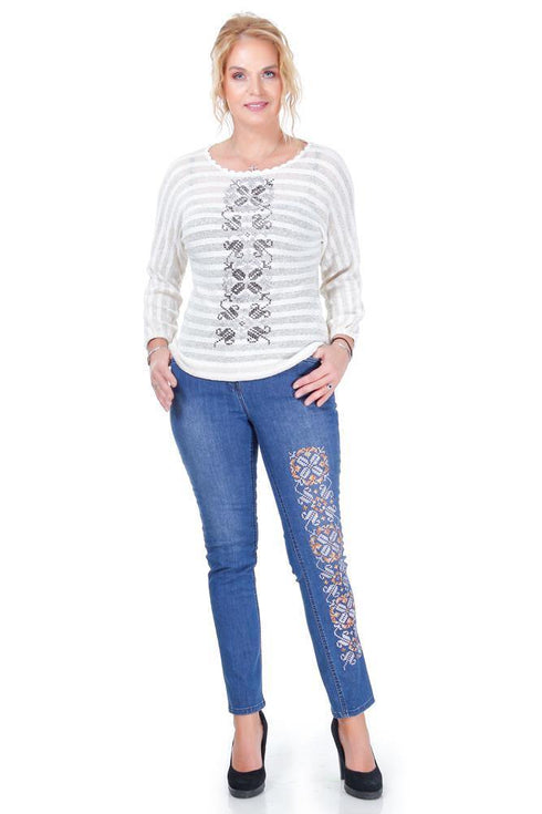 Pantalon denim cu broderie Liza Panait Liza Panait Online Boutique