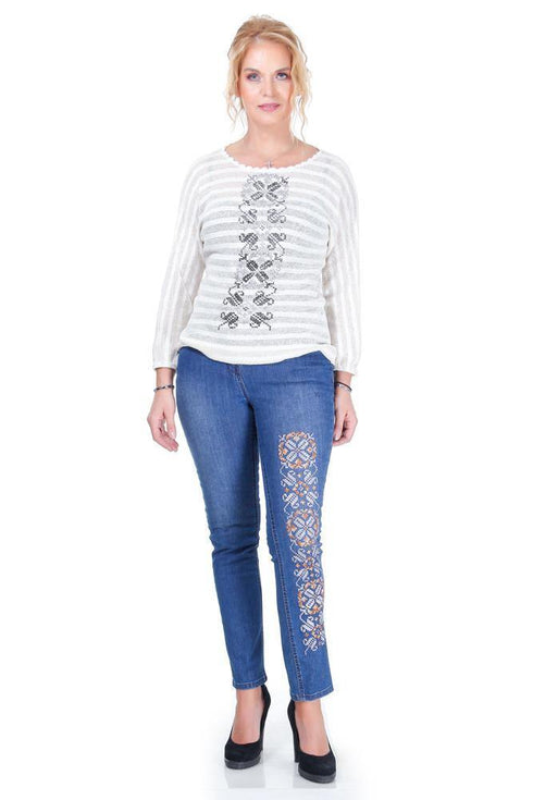 Pantalon denim cu broderie Liza Panait Liza Panait Online Boutique