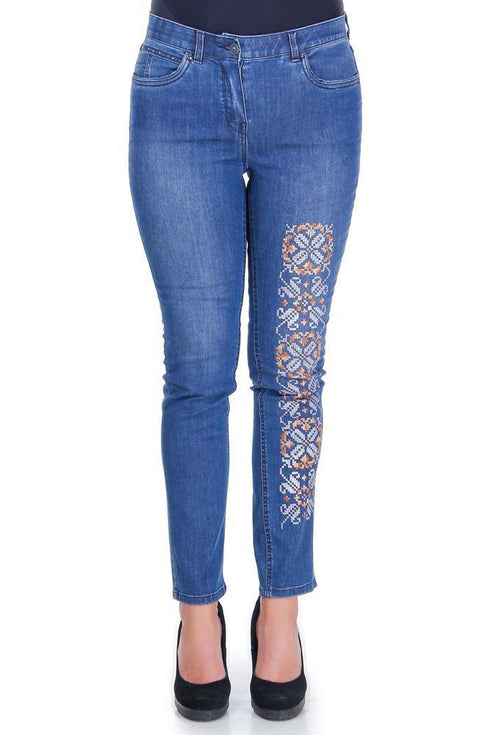 Pantalon denim cu broderie Liza Panait Liza Panait Online Boutique