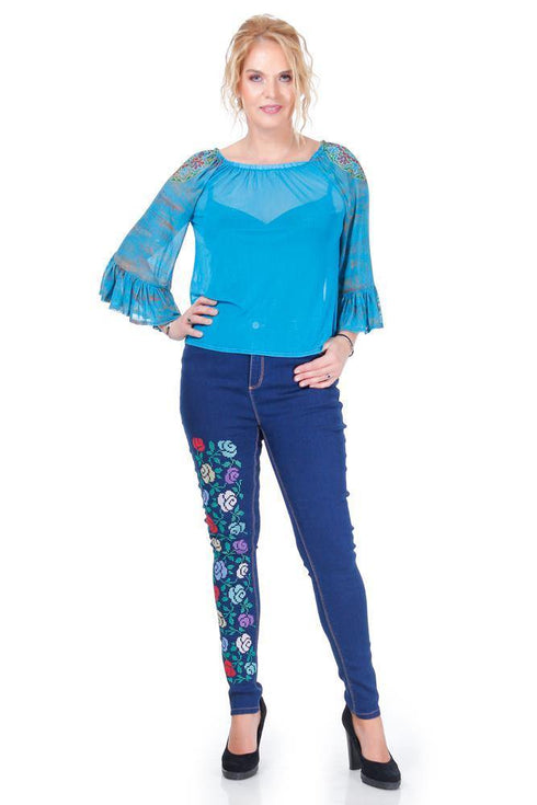 Pantaloni denim cu broderie Liza Panait Liza Panait Online Boutique