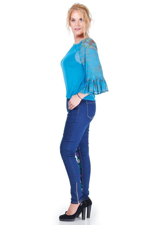 Pantaloni denim cu broderie Liza Panait Liza Panait Online Boutique