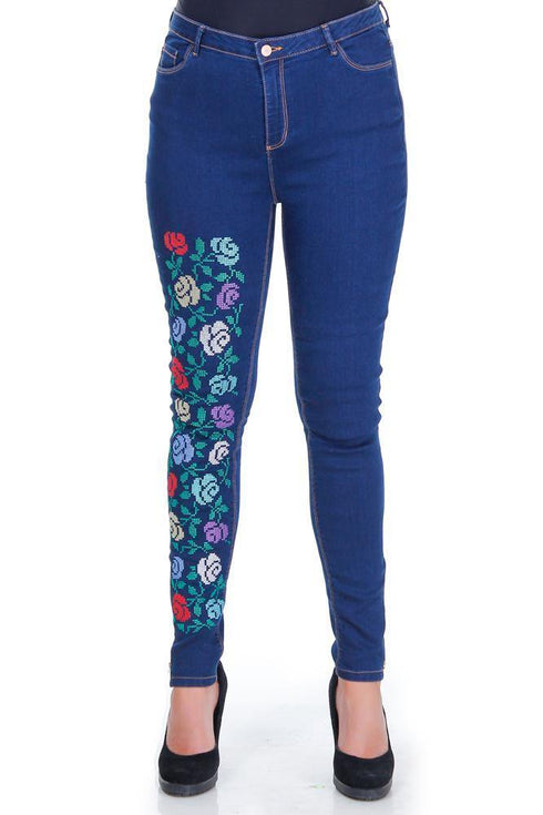 Pantaloni denim cu broderie Liza Panait Liza Panait Online Boutique