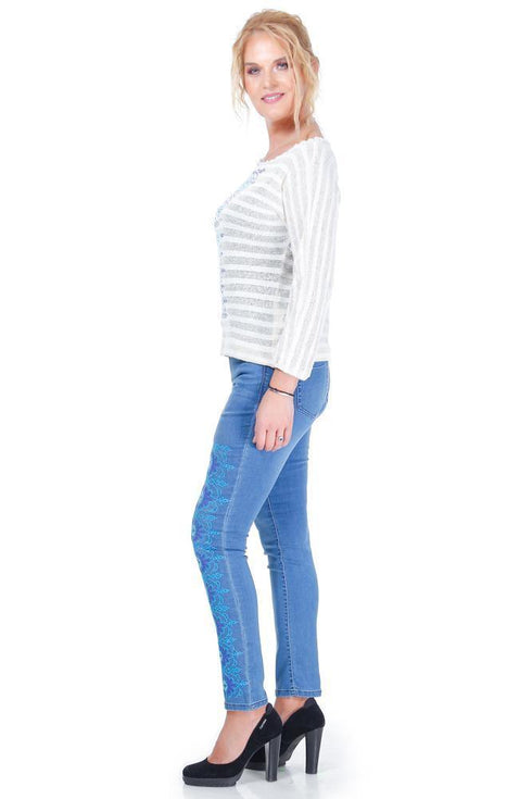 Pantalon denim cu broderie Liza Panait Liza Panait Online Boutique