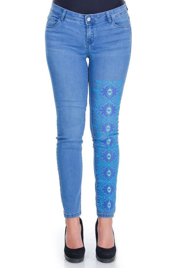 Pantalon denim cu broderie Liza Panait Liza Panait Online Boutique