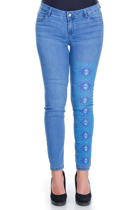 Pantalon denim cu broderie Liza Panait Liza Panait Online Boutique