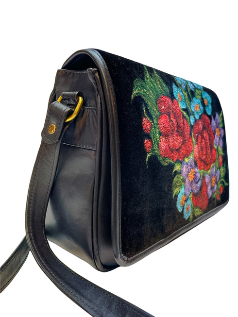 Poseta piele si catifea pictata manual