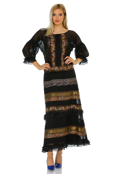 Bluza tul negru cu dantela M-62