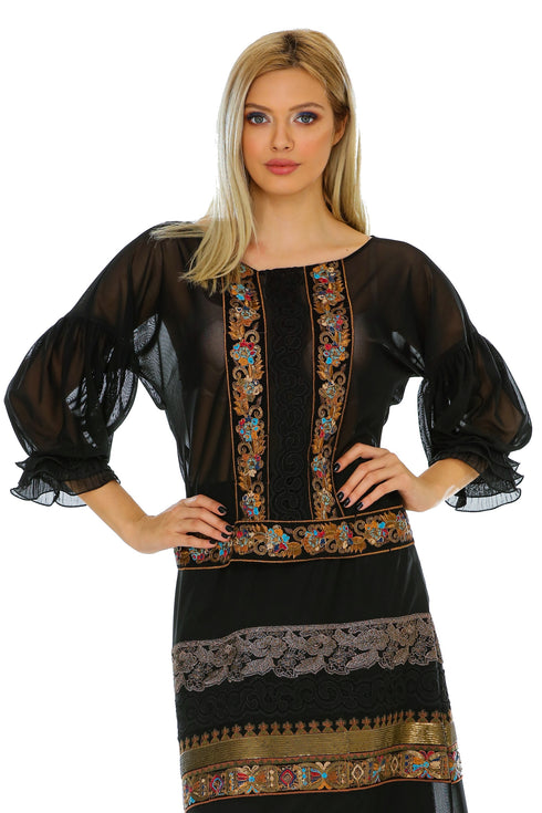 Bluza tul negru cu dantela M-62