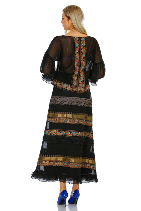 Fusta tull negru cu dantela M-63