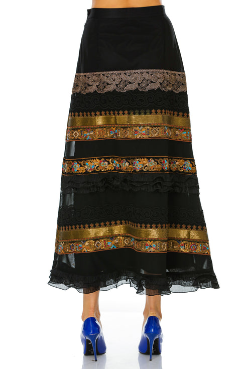 Fusta tull negru cu dantela M-63