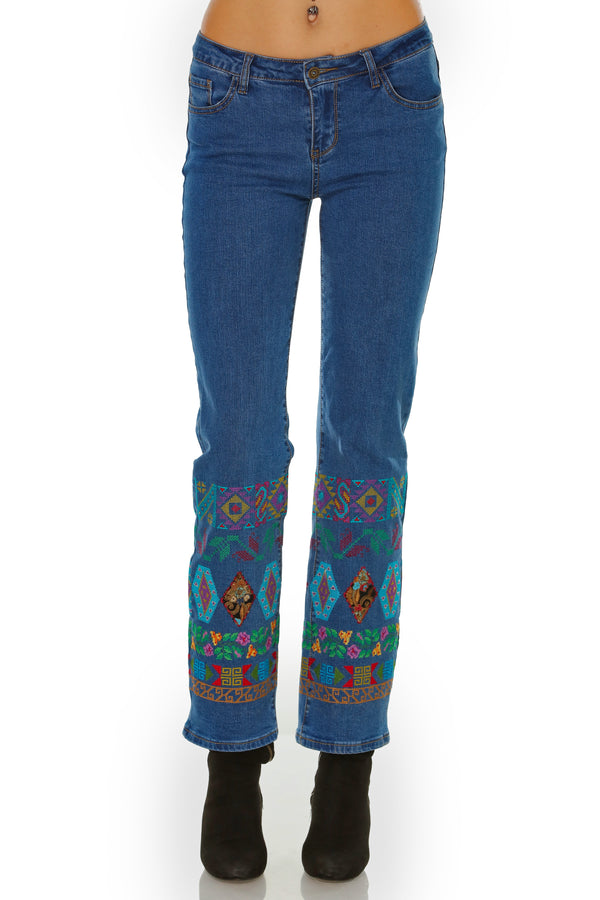 Pantaloni denim cu broderie M-97