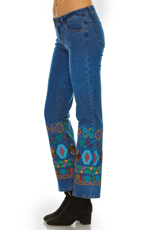 Pantaloni denim cu broderie M-97