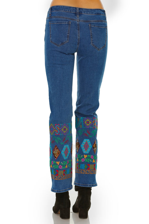 Pantaloni denim cu broderie M-97